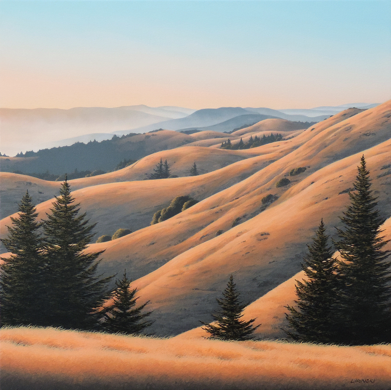 Marin landscape artist, Kathleen Lipinski signed a new commission from the flank of Mt. Tamalpais