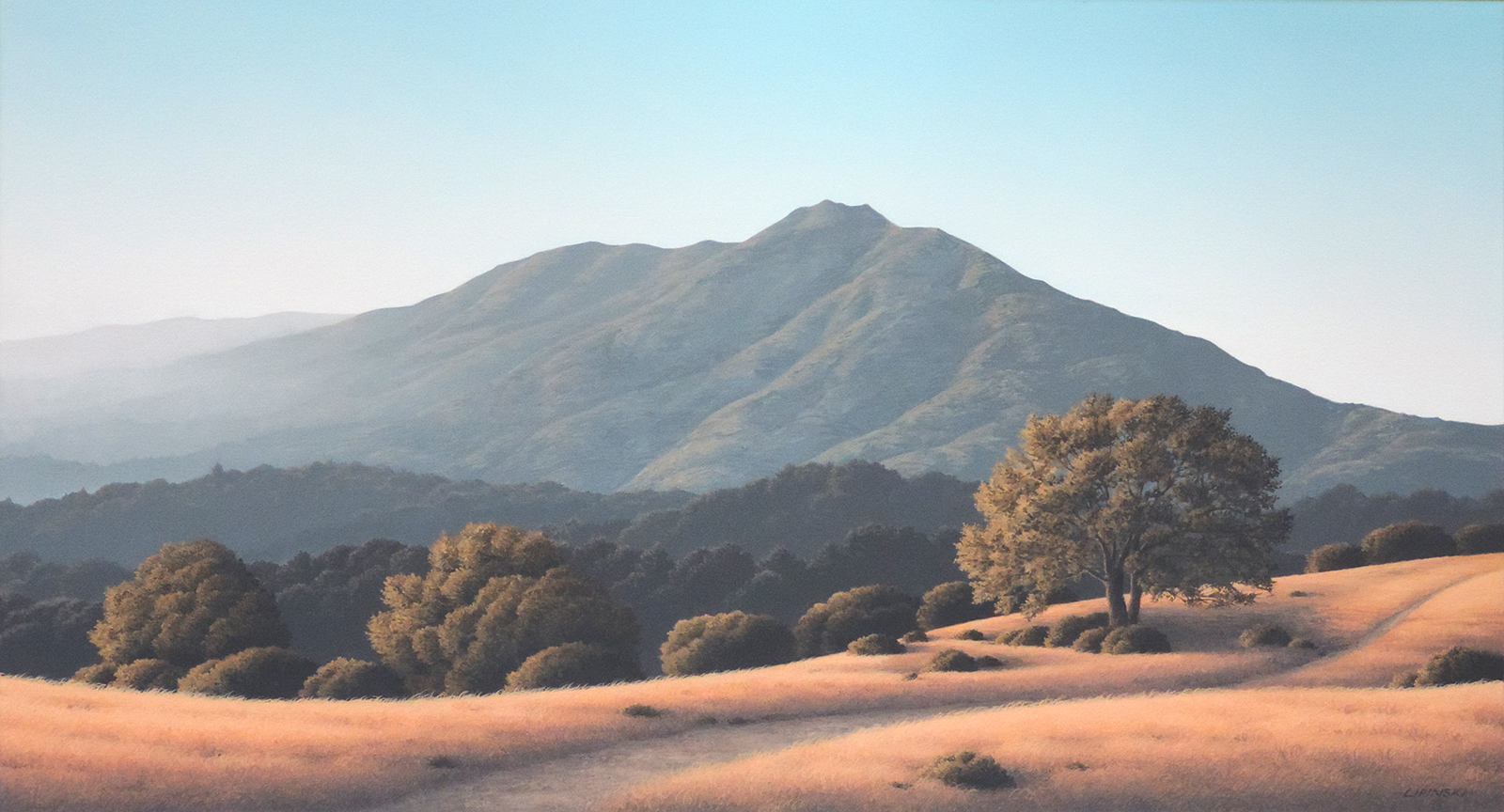 Marin landscape painter, Kathleen Lipinski will feature this large format oil painting of Mt. Tam from Blithedale Ridge at he open studio December 1 & 2.